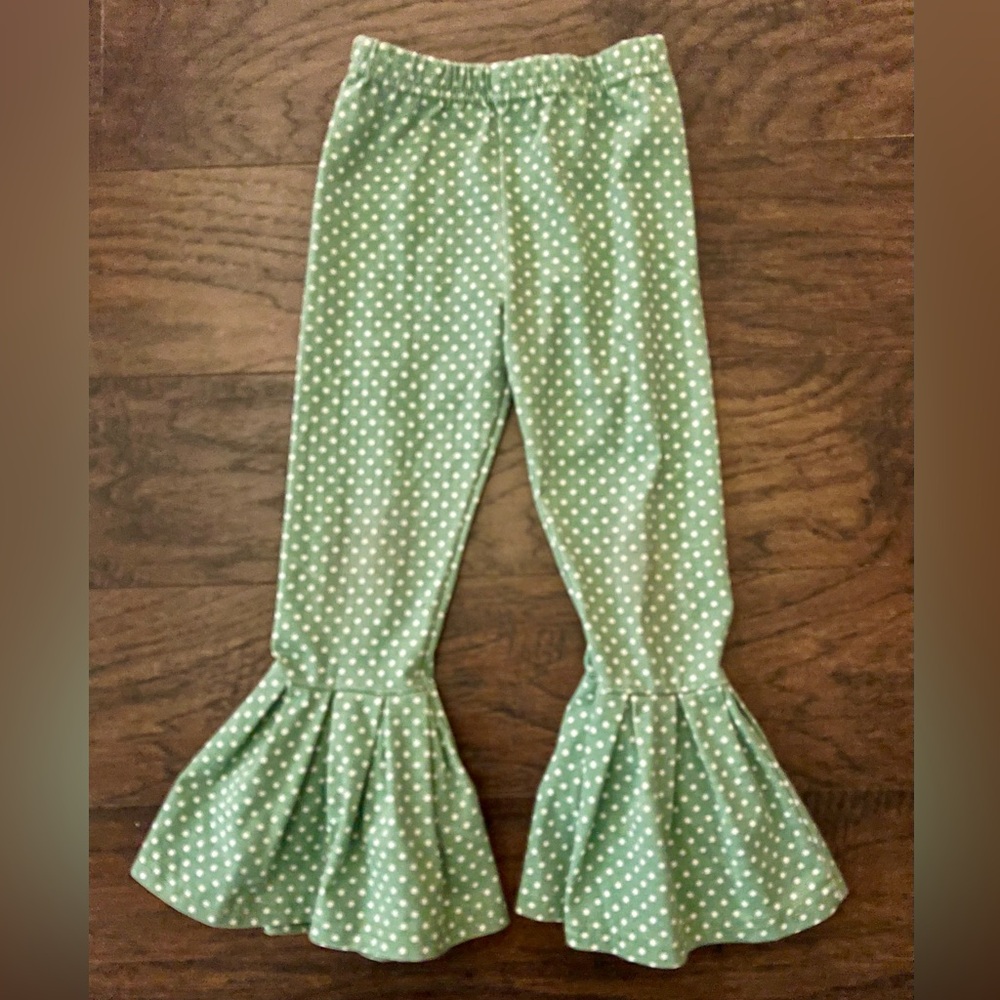 Girls Green Polka Dot Ruffle Leggings